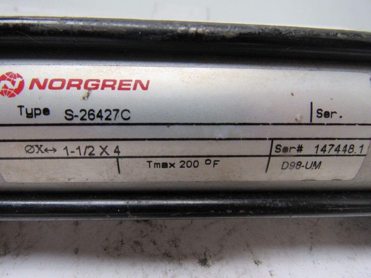 Norgren S-26427C Pneumatic Cylinder 1-1/2" Bore 4" Stroke W/Adjustable Stop