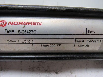 Norgren S-26427C Pneumatic Cylinder 1-1/2" Bore 4" Stroke W/Adjustable Stop