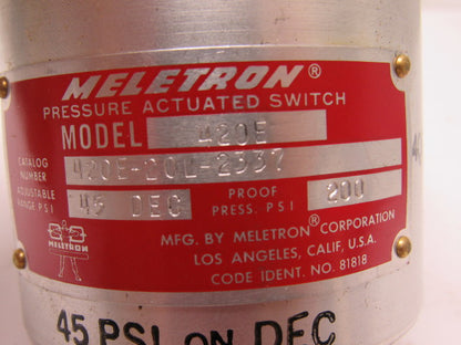 Meletron 420E 20L-2337 Pressure Actuated Switch Proof Press. 200 PSI