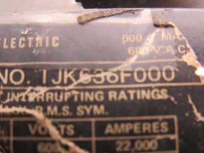 GE General Electric TJK636F000 Molded Case 600A 600V 3 Pole Circuit Breaker