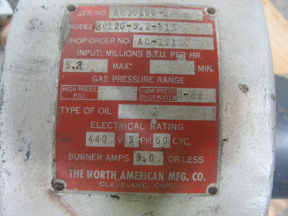 NORTH AMERICAN MFG AB6120-5.2-B36-FM Gas/Oil Boiler Burner Group 4 Fuel 440V 3Ph
