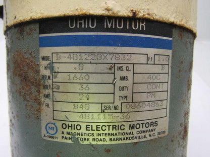 Ohio Electric B-481228X7832 36VDC .8HP 1660 RPM Motor With Oil Pump Attachment