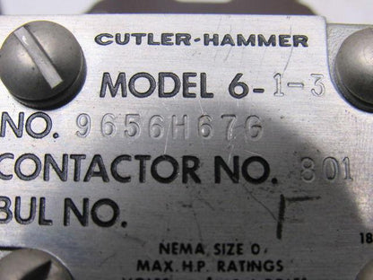 Cutler Hammer 9656H67G Size 0 Reversing Contactors Coil Overload