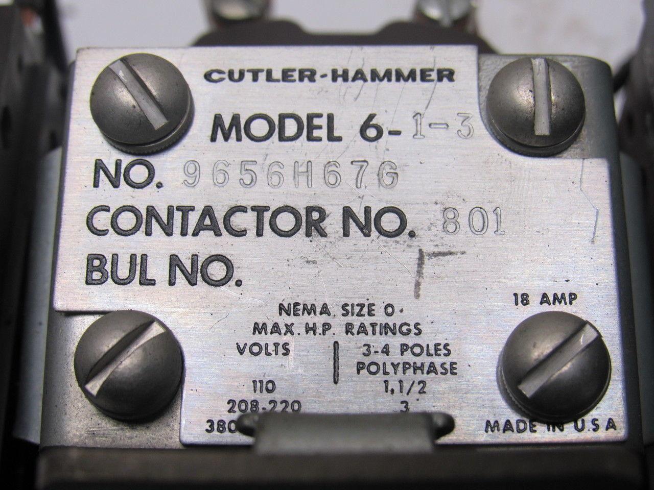Cutler Hammer 9656H67G Size 0 Reversing Contactors Coil Overload