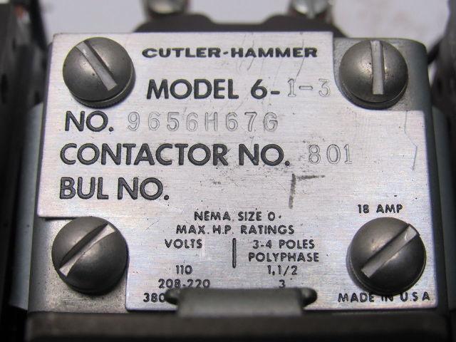 Cutler Hammer 9656H67G Size 0 Reversing Contactors Coil Overload