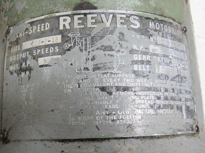 REEVES MOTODRIVE 112-E-18 Vari Speed Drive Parallel 3/4HP 21-84RPM 27.8:1