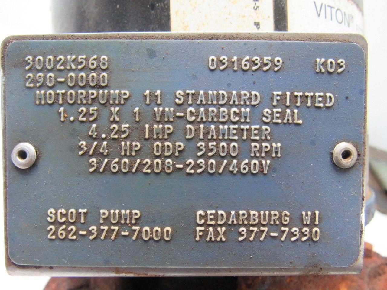 Scot Model 11 Standard 3/4HP 3PH End Suction Centrifugal Pump 1.25" X 1"