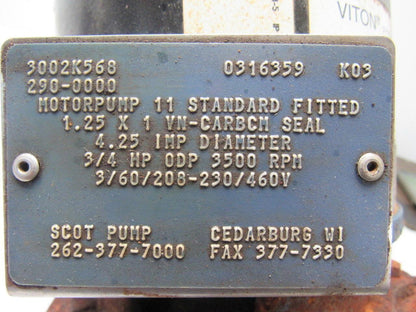 Scot Model 11 Standard 3/4HP 3PH End Suction Centrifugal Pump 1.25" X 1"