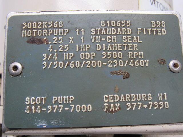 Scot Model 11 Standard 3/4HP 3PH End Suction Centrifugal Pump 1.25" X 1"