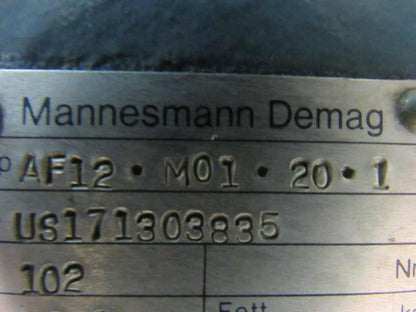 Mannesmann Demag AF12-M01-20.1 Overhead Crane Offset Gear Motor 3" Hollow Shaft