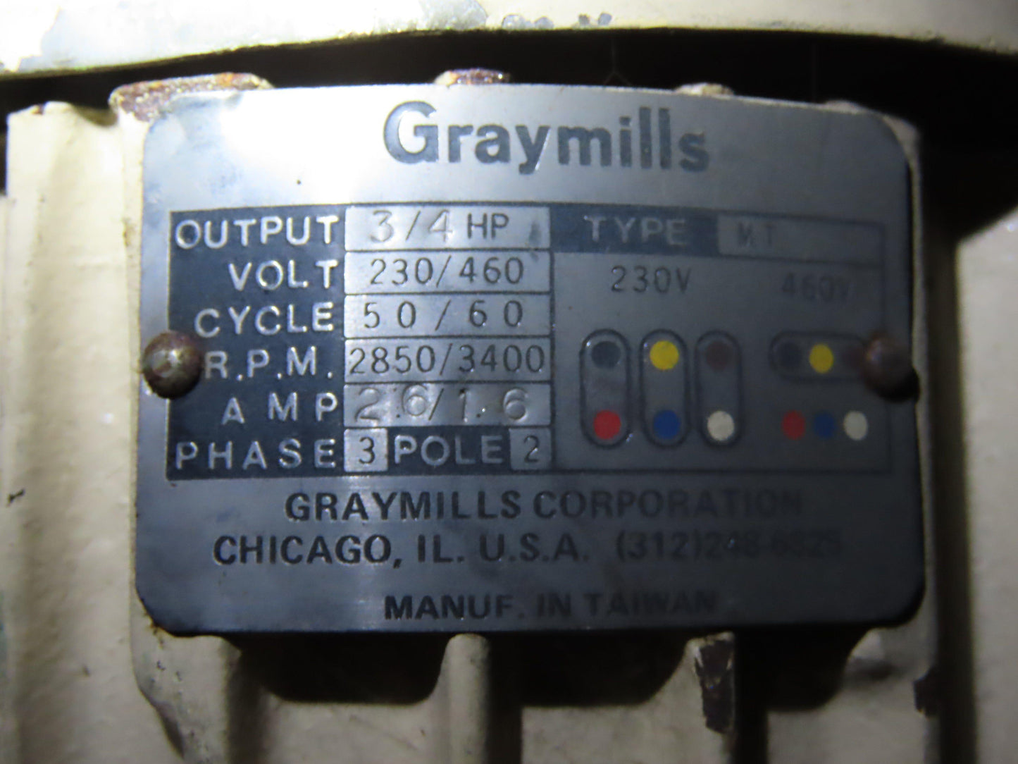 Graymills 3/4HP 220/460V Submersible Centrifugal Coolant Pump 2850/3400 RPM