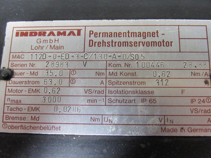 Indramat MAC112D-0-ED-3-C/130-A-0/S05 Servo Motor For Analogue Drives W/Adapter
