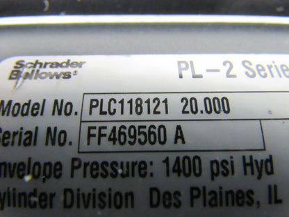 Shrader Bellows PLC118121 PL-2 3" Bore 20" Stroke Dbl Acting Hydraulic Cylinder