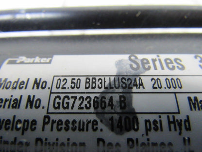 Parker BB3LLUS24 3L 3" Bore 20" Stroke 1-1/4"-12 Rod Hydraulic Cylinder