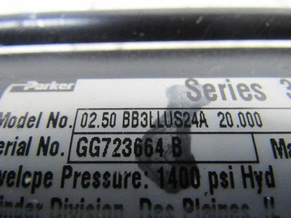 Parker BB3LLUS24 3L 3" Bore 20" Stroke 1-1/4"-12 Rod Hydraulic Cylinder