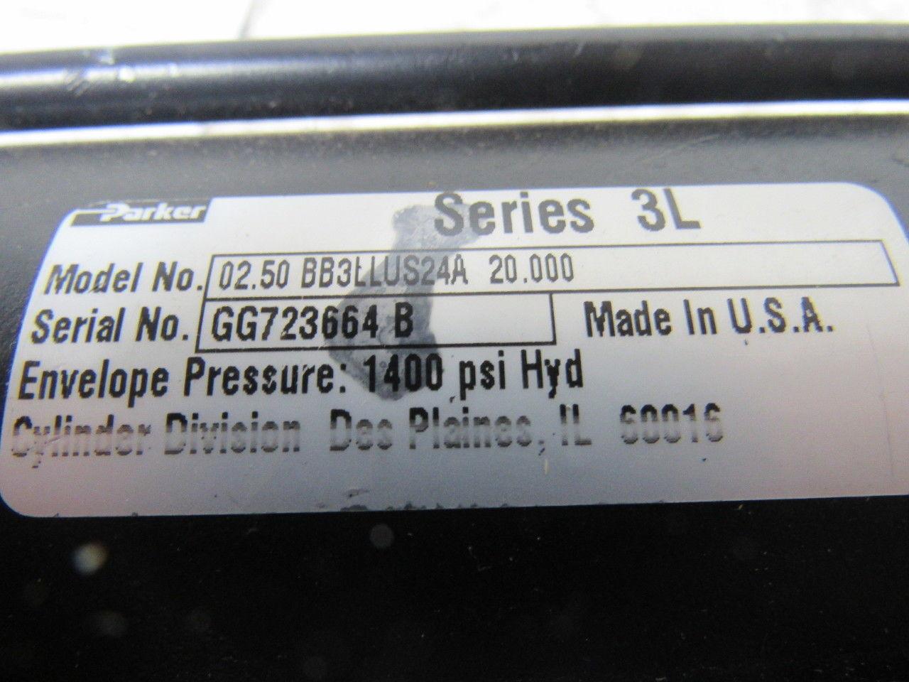 Parker BB3LLUS24 3L 3" Bore 20" Stroke 1-1/4"-12 Rod Hydraulic Cylinder