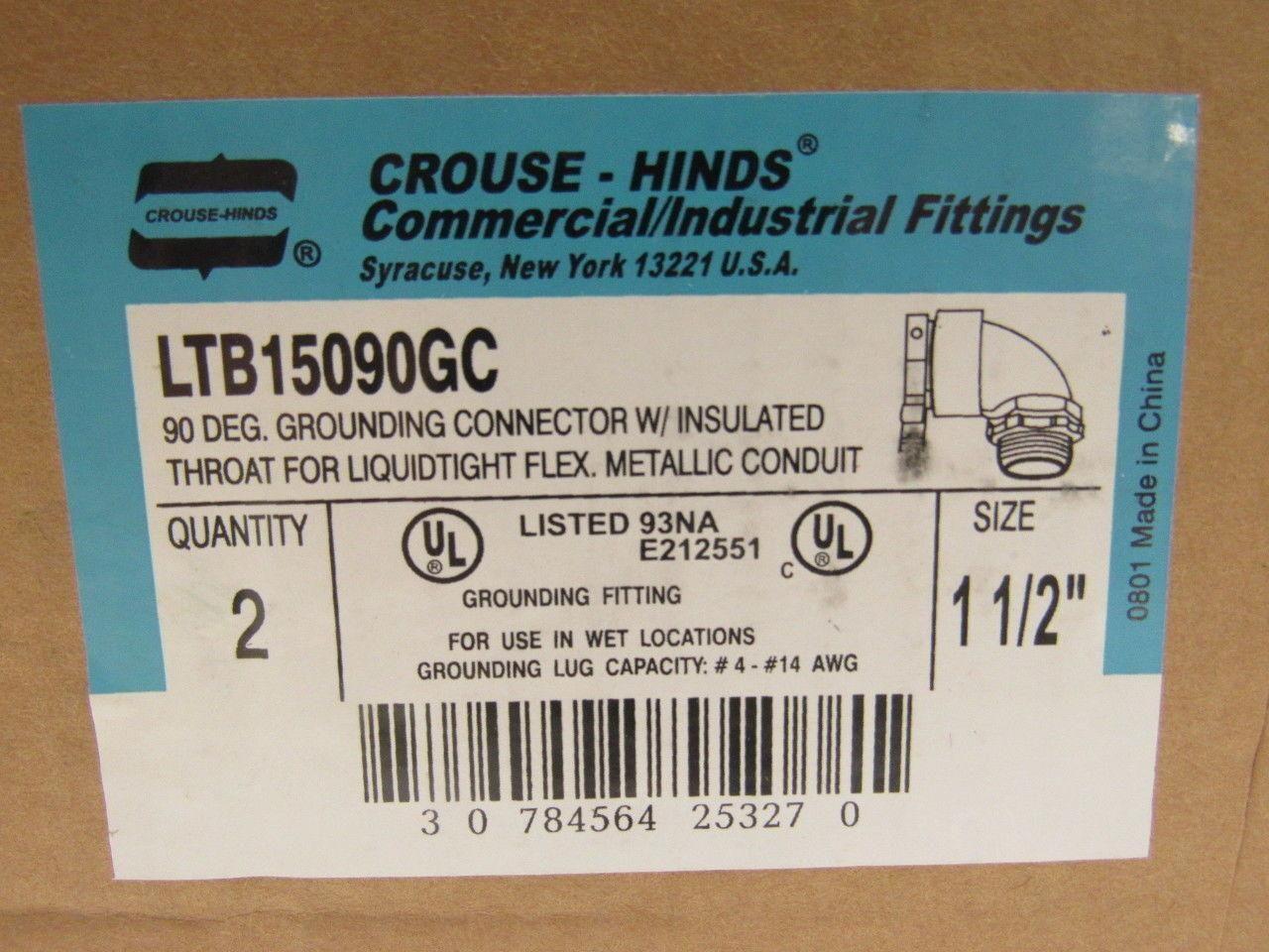 Crouse Hinds Co LBT15090GC 1-1/2" 90° Grounded Liquidtight Connector Lot of 2