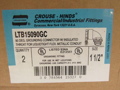 Crouse Hinds Co LBT15090GC 1-1/2" 90° Grounded Liquidtight Connector Lot of 2