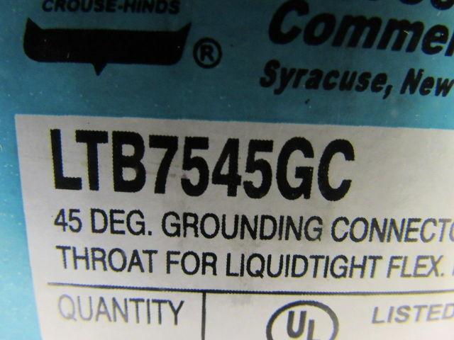 Crouse Hinds Co LTB7545GC 3/4"  45° Connector Ground Lug Insulated Lot of 10