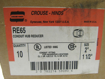 Crouse Hinds Co RE65 Conduit Hub Reducers 2" x 1-1/2" Lot of 11