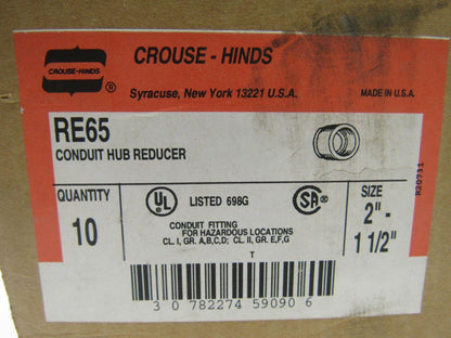 Crouse Hinds Co RE65 Conduit Hub Reducers 2" x 1-1/2" Lot of 11