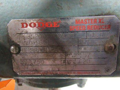 Dodge Reliance 56WM16A Gearmotor 50:1 Reducer 3/4Hp 230/460V 3PH 56C Dual Output