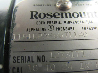 Rosemount 1151DP3S5DT1140 Alphaline Pressure Transmitter 18 to 24 IN H20 Range