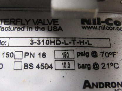 Andronaco NII-Cor 3-31HD-L-T-H-L 6" Butter Fly Valve W/Handle