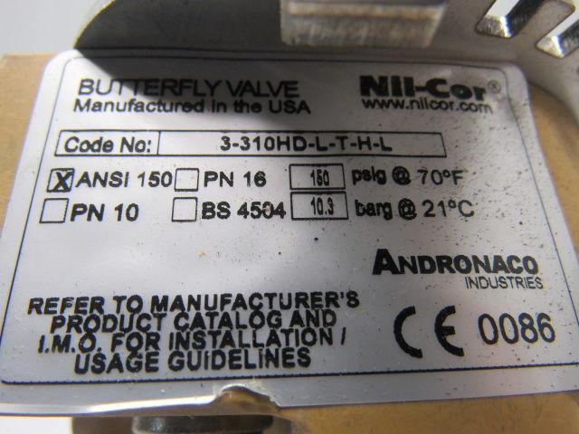 Andronaco NII-Cor 3-31HD-L-T-H-L 6" Butter Fly Valve W/Handle
