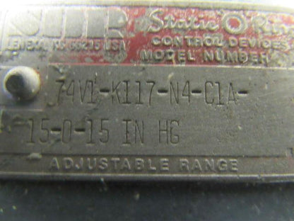SOR 74V1-K117-N4-CIA Adj. Dead Band Pressure Switch Flange Mount See Description