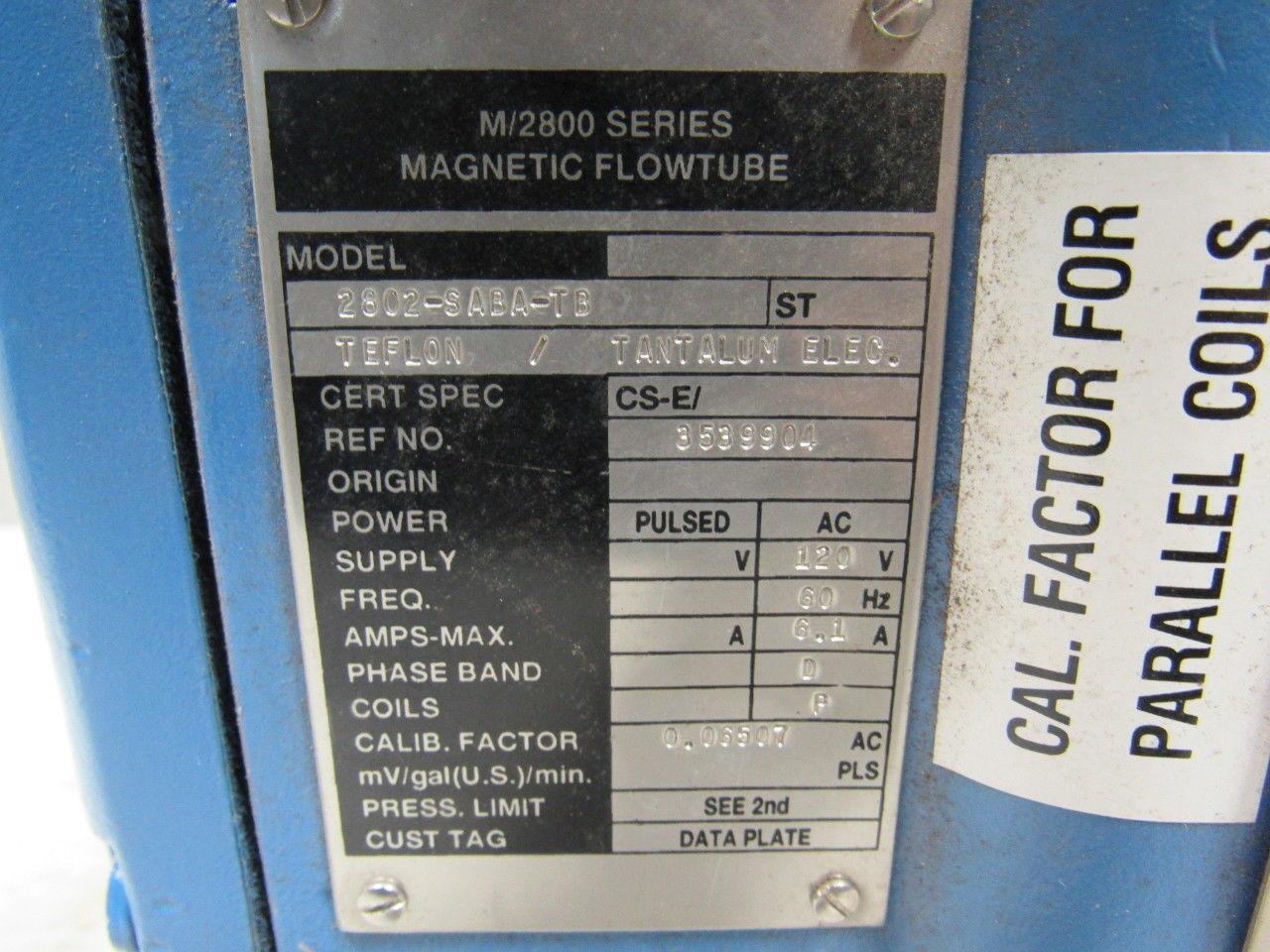 FOXBORO 2802-SABA-TB Magnetic Flowtube 2" Rebuilt Calibrated 0-30GPM W/ Cert.