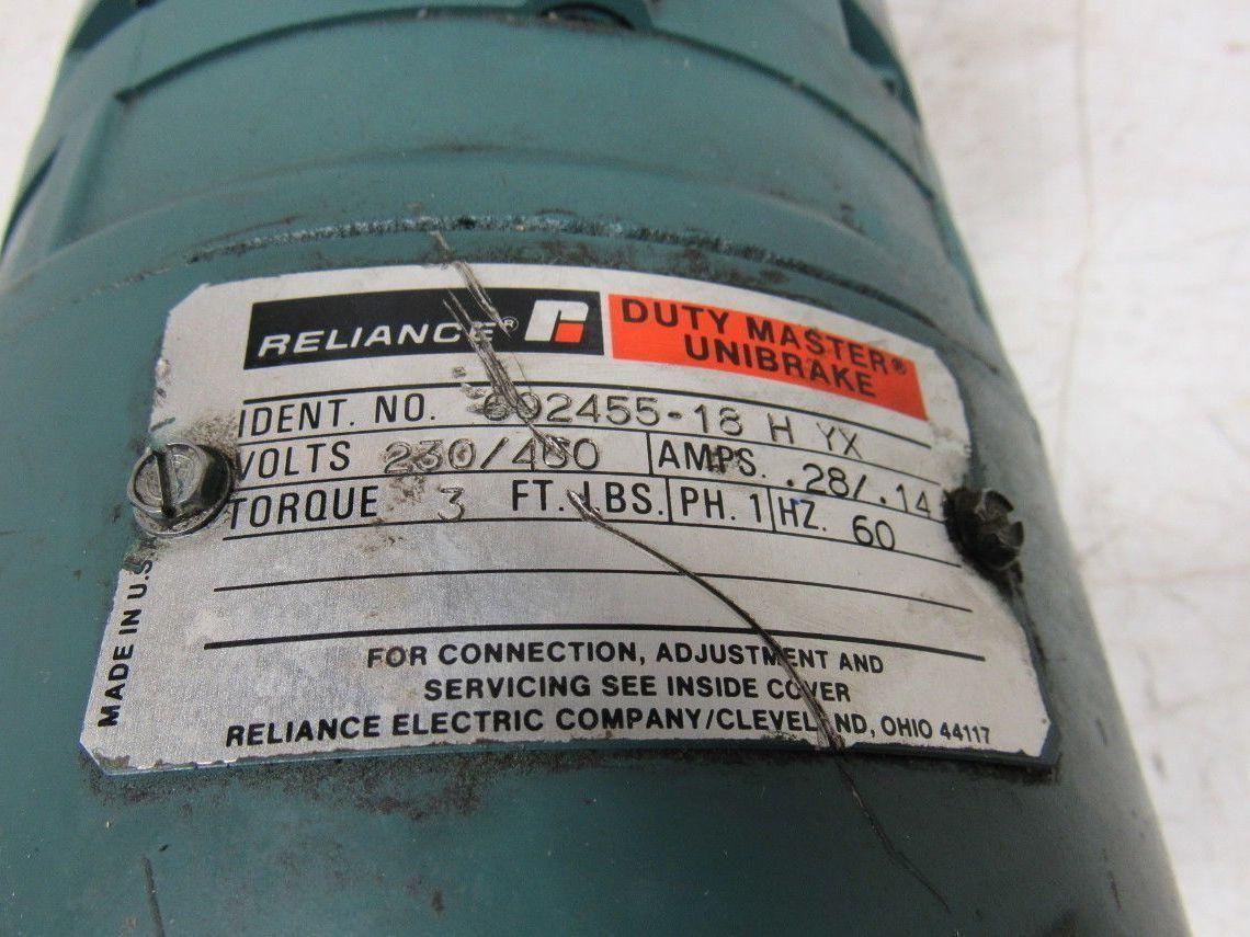 Reliance P56H3430U-YX 1/2 Hp. 1725 RPM 60 Hz. 5/8" Shaft Motor 208/230V W/Brake