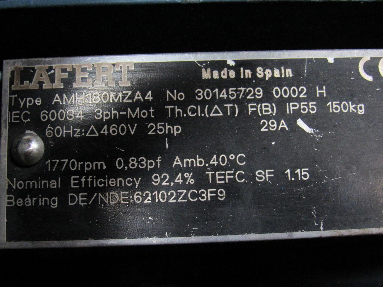 Lafert 30145729 AMH180MZA4 25HP 3PH 460V 1770RPM Electric Motor