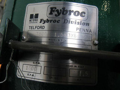 Fybroc 1.5x3x6 7500 Corrosive Liquid  Cantilever Pump 60GPM W/ Motor 1.5HP *NEW*