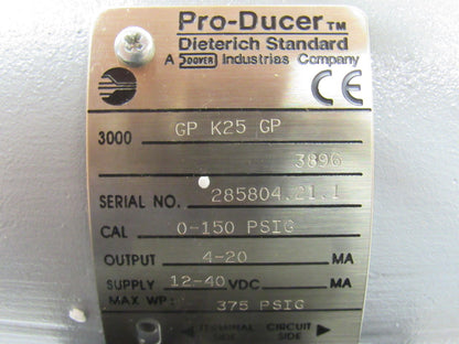 Dieterich Standard 3000GPK25GP Pro-Ducer Flow Meter Calibrated 0-150 PSIG