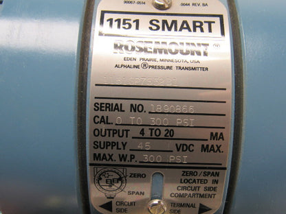 Rosemount 1151GP7S52B1 Gage Pressure Transmitter 300PSI W/2" Pipe Mount