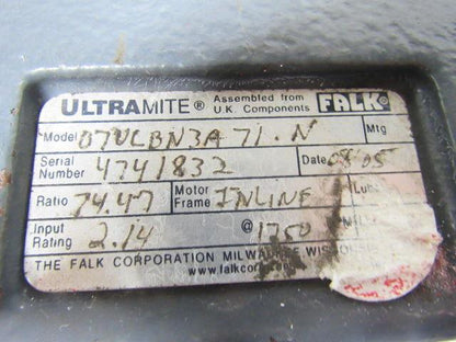 Falk Ultramite Inline Speed Reducer Gear Drive Triple Reduction 74.47:1 Ratio