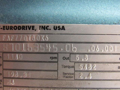SEW EURODRIVE FAF77DT80K6 8701635450606001 Gearmotor .5HP 198.31:1/5.8RPM Out