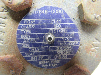 Bonney Forge L141 Bonney Forge L141 1/2" Bolted Bonnet Piston Check Valve