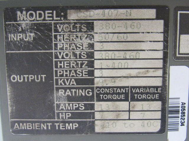 Motortronics CSD-407- N Variable Frequency Motor Drive 7.5 HP 460V 400Hz Out