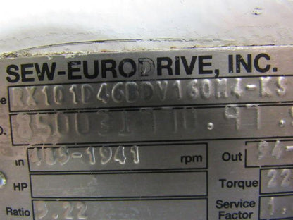 SEW-EURODRIVE RX101D46BDV160N4-KS Inline Double Reduction Gearmotor 5.22:1