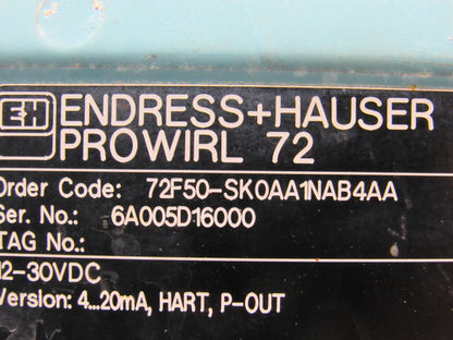 Endress Hauser 72F50-SK0AA1NAB4AA Prowler 72 Vortex Flow Meter  12-30VDC