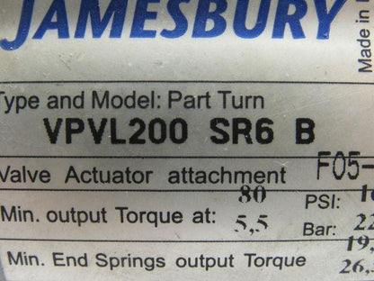 Jamesbury VPVL200 SR6 B 2"NPT Actuator Assembly Spring Return 120V 80PSI