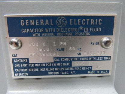 GE General Electric 55L154RH1 119622119622 Capacitor 15KVAR 600V 60Hz