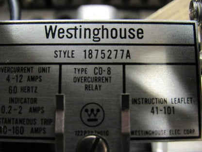 Westinghouse C0-8 Style 1875277A Over Current Relay Range 4-12A 60 Hz