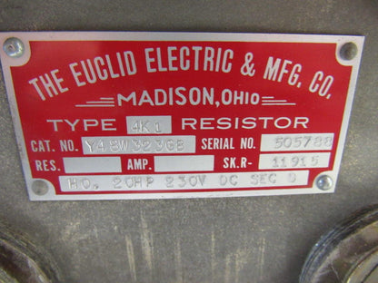 EUCLID ELEC. Y48W323GB  4K1 3004 Type K Short Frame Coil Resistor 230V DC 20HP