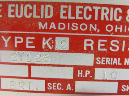 EUCLID ELEC. 2Y126 K2 Resistor 10HP 230V DC SEC V BRL Vintage New Shipped 1967 !