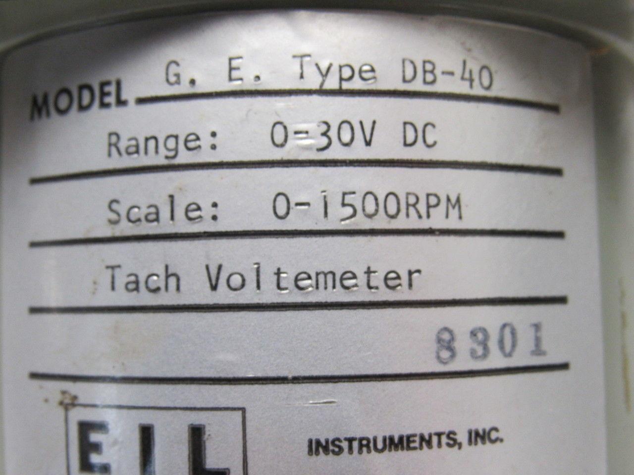 EIL Instruments Type DB-40 G.E. Panel Mount Tach Voltemeter 0-1500 RPM