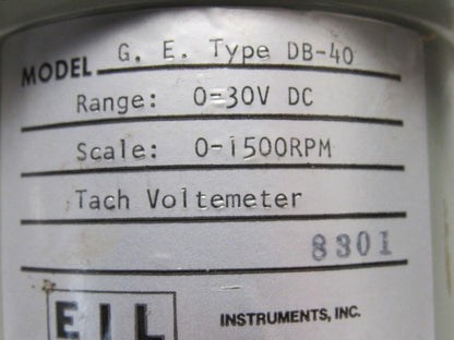 EIL Instruments Type DB-40 G.E. Panel Mount Tach Voltemeter 0-1500 RPM