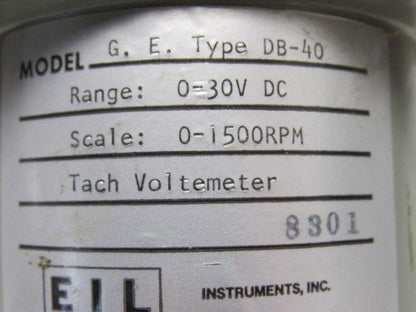 EIL Instruments Type DB-40 G.E. Panel Mount Tach Voltemeter 0-1500 RPM